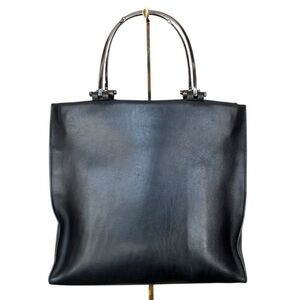 Vintage Gucci Tom Ford Era Black Leather Top Metal Horsebit Handle Tote Bag
